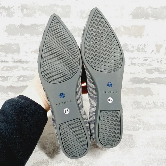 NEW Rothy's The Flat Grey Zebra Knit Round Toe Slip On Loafers O258